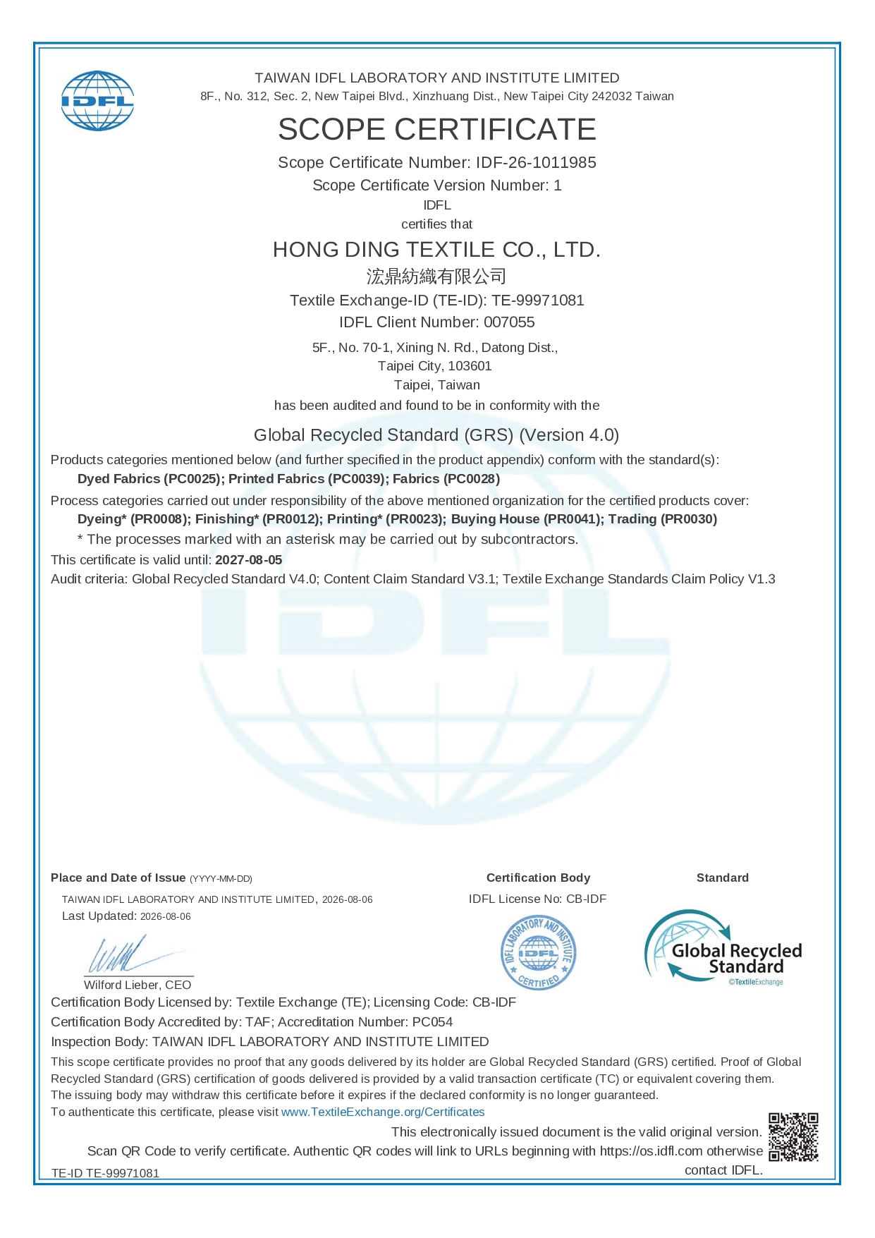 IDFL 26-1011985 GRS Certificate - hong-ding-textile-co-ltd page-0001